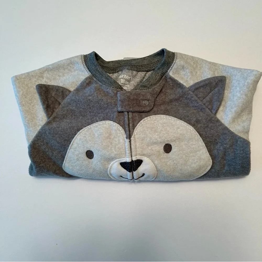 Carters 18M Gray Cozy Warm Fleece Bear Footed One Piece PJs Pajamas Sleeper